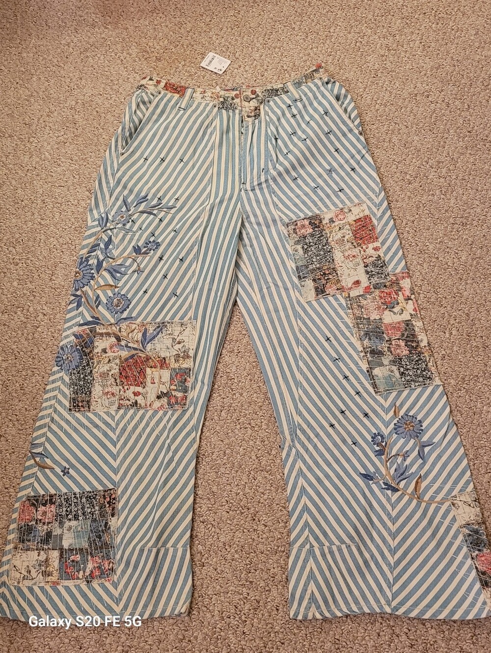 New Free People Wide Leg Lightweight Railroad Stripe Cotton Fabric Pants. Jeans - Picture 5 of 9
